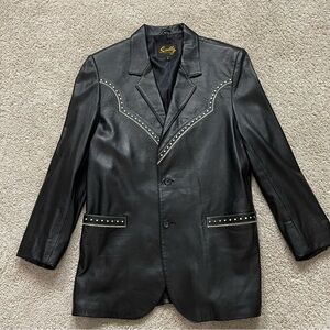 Scully Black Leather Blazer with Silver Accents